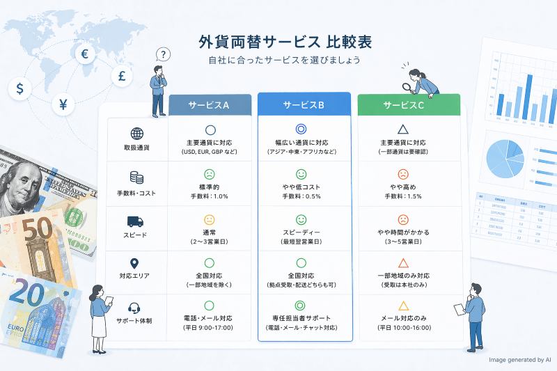 外貨両替サービスを選ぶときの比較ポイントとは？企業担当者が確認すべき視点